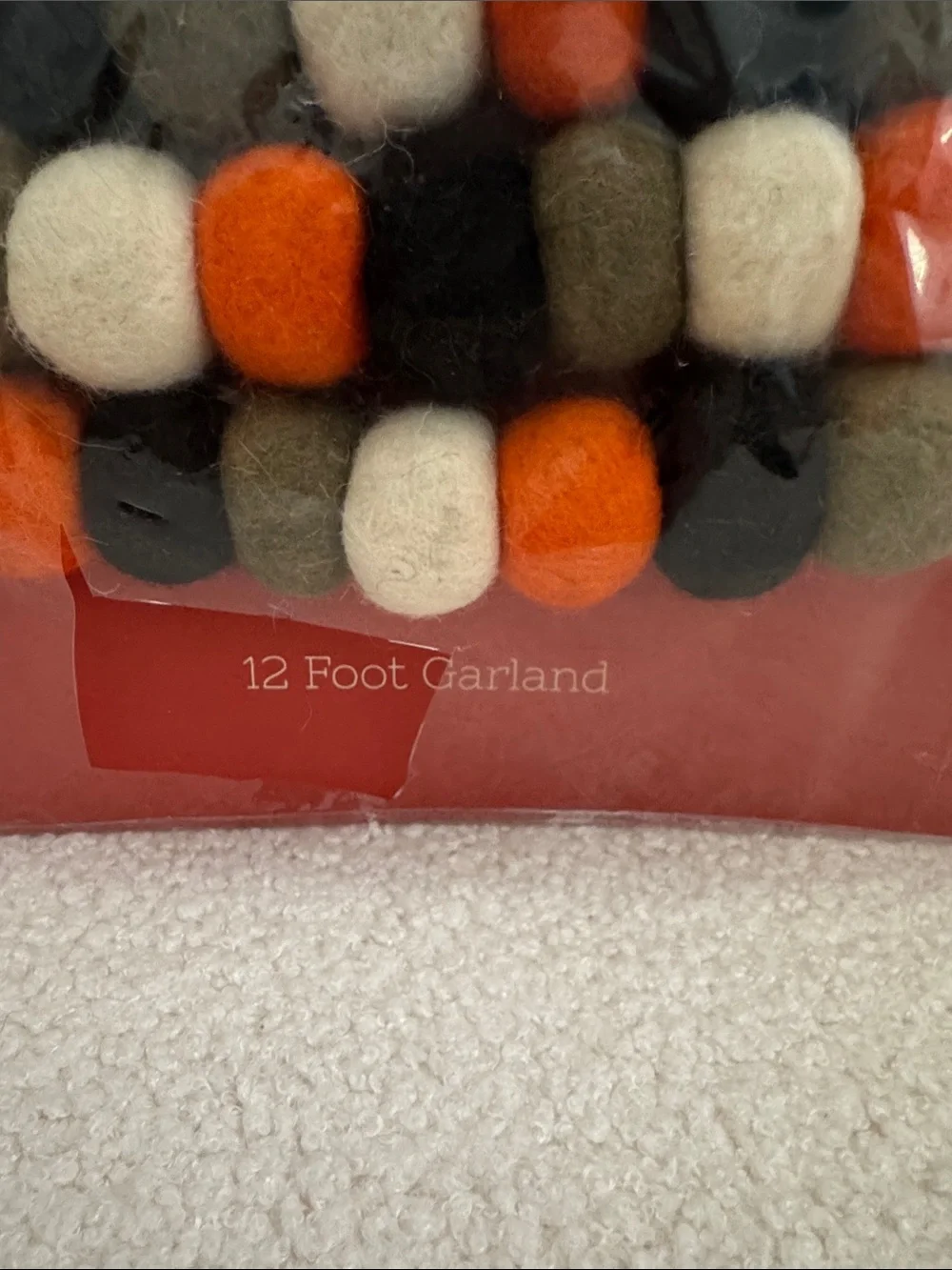 Halloween Felt Ball Garland in Orange, Black, Cream, grey 12 FT